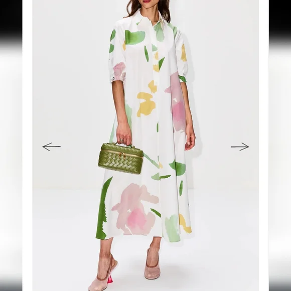 MaxMara AUTHENTIC Canter Botanical Flare Cotton Poplin Shirt Dress, US 4, NWT - Picture 3 of 16